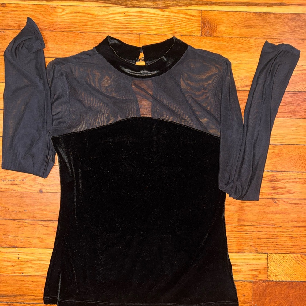 Black Velvet & Mesh Long Sleeve Top